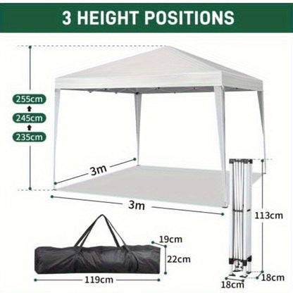 Pop-Up Tuinkap – Vouwtent – Partytent – Overkapping – Zonnetent – 3x3 Meter – Wit Gepoedercoat Staal – Waterafstotend Polyester
