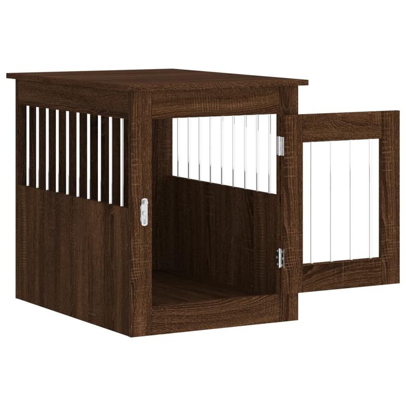 Modern Wood Dog Cage in Furniture Style - White/Brown Oak Look Wood & Polypropylene Frame, Removable Panels, Easy Assembly, Spacious Kennel for Medium Dogs (55x75x65cm) - /Outdoor Use, Hidden Door Design Pet Pen