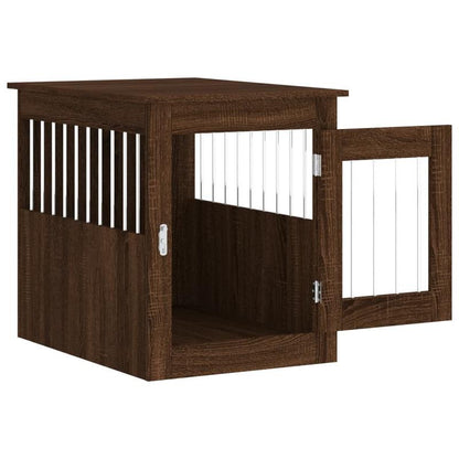 Modern Wood Dog Cage in Furniture Style - White/Brown Oak Look Wood & Polypropylene Frame, Removable Panels, Easy Assembly, Spacious Kennel for Medium Dogs (55x75x65cm) - /Outdoor Use, Hidden Door Design Pet Pen
