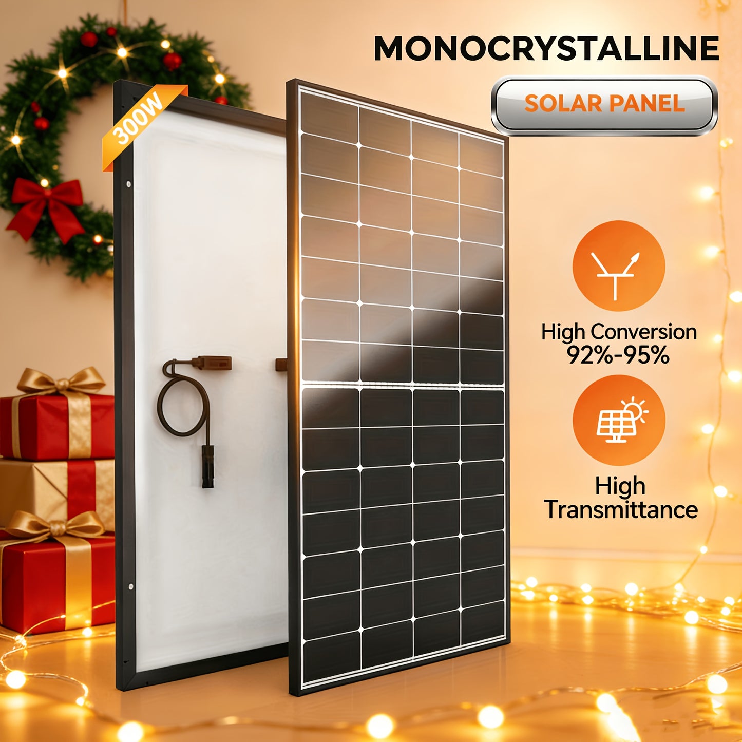 300w Solar Panel 12V Monocrystalline Busbar Hidden Technology Solar System 24% High Conversion Efficiency Solar PV Panel for Automobile, RV, Truck, Marine, Roof, Farm, Battery and Other Off-Grid Applications, Solar Car Batter