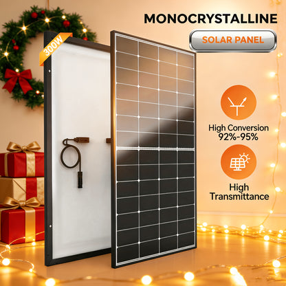 300w Solar Panel 12V Monocrystalline Busbar Hidden Technology Solar System 24% High Conversion Efficiency Solar PV Panel for Automobile, RV, Truck, Marine, Roof, Farm, Battery and Other Off-Grid Applications, Solar Car Batter