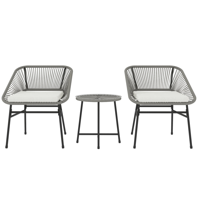 Tuinset – Buitenmeubelset – Loungeset – Balkonset – Bistroset – Polyrotan – Weerbestendig – 3-delig met Kussens en Ronde Tafel – Donkergrijs
