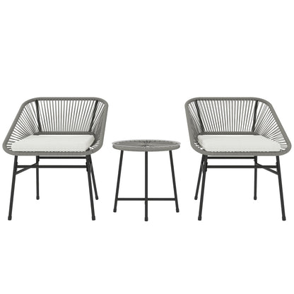 Tuinset – Buitenmeubelset – Loungeset – Balkonset – Bistroset – Polyrotan – Weerbestendig – 3-delig met Kussens en Ronde Tafel – Donkergrijs