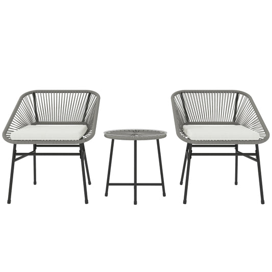 Tuinset – Buitenmeubelset – Loungeset – Balkonset – Bistroset – Polyrotan – Weerbestendig – 3-delig met Kussens en Ronde Tafel – Donkergrijs