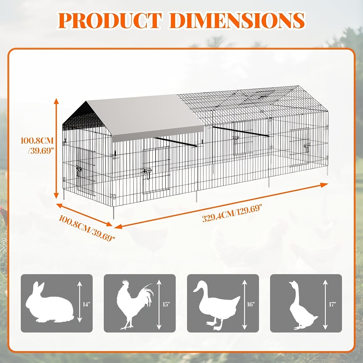 Verplaatsbare Kippenren – Kippenhok – Pluimvee Ren – Gevogelte Kooi – Dierenren – 300x100x100 cm – Stevige Metalen Constructie – Makkelijk Zonder Gereedschap In Elkaar Te Zetten