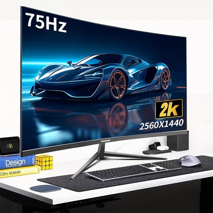 Gawfolk Curved Monitor 32 Inch 75Hz, 2800R Gaming PC Monitor QHD (2560 x 1440P), Frameless Computer Screen supports VESA, Gaming Display, Sleek Monitor, Frameless Design, Premium Build, Highquality Panel, High Refresh Rate, Q