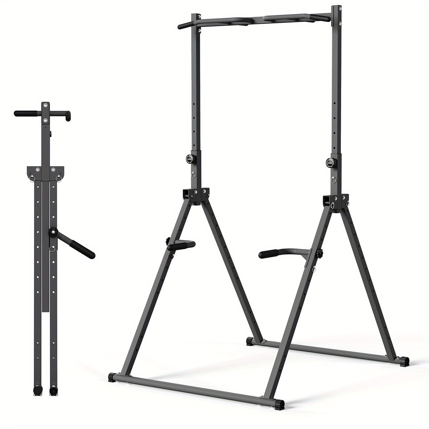 Power Tower – Krachtstation – Dipstation – Optrekstang – Fitnessstation – Inklapbaar En Verstelbaar – Stevig Koolstofstaal & Anti-Slip Rubber Voetjes