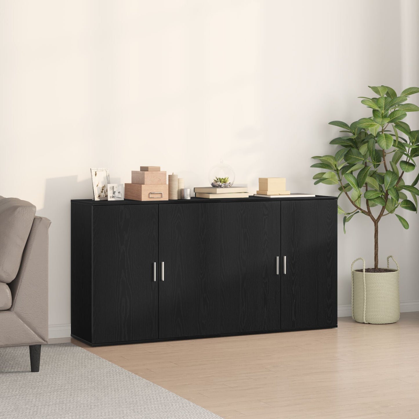 Sideboard – Dressoir – Opbergkast – Kast – Meubel – Set Van 2 – Zwart Eikenhout – 79x38x80 cm – Duurzaam Hardhout – Verwijderbare Opbergruimte