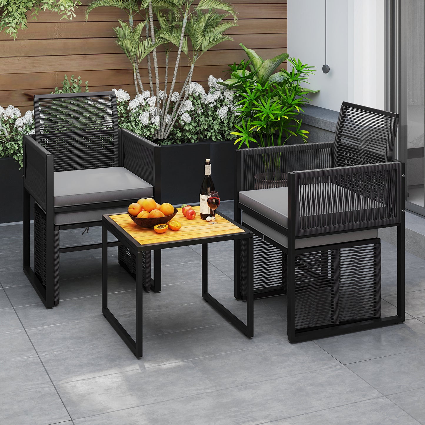 Tuinmeubelen – Loungeset – Zitgroep – Tuinset – Loungeset Met Kussens – Weerbestendig PE Rattan – Acaciahouten Tafel