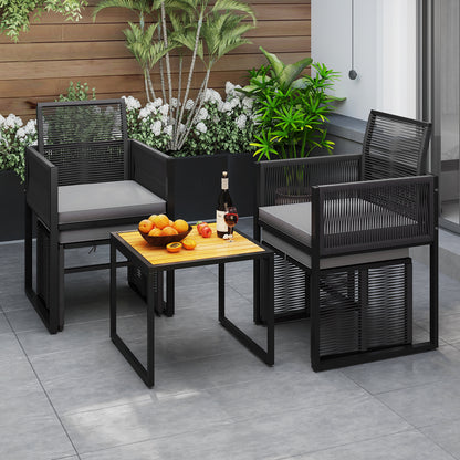 Tuinmeubelen – Loungeset – Zitgroep – Tuinset – Loungeset Met Kussens – Weerbestendig PE Rattan – Acaciahouten Tafel