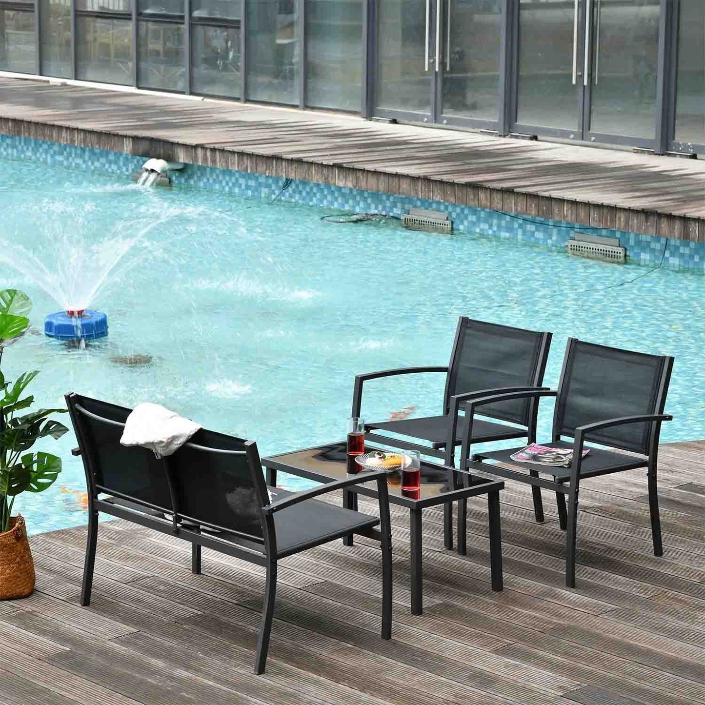 Tuinmeubelen – Loungeset – Zitgroep – Loungebank – Tuinset – Met Metalen Frame – Textilene Bekleding