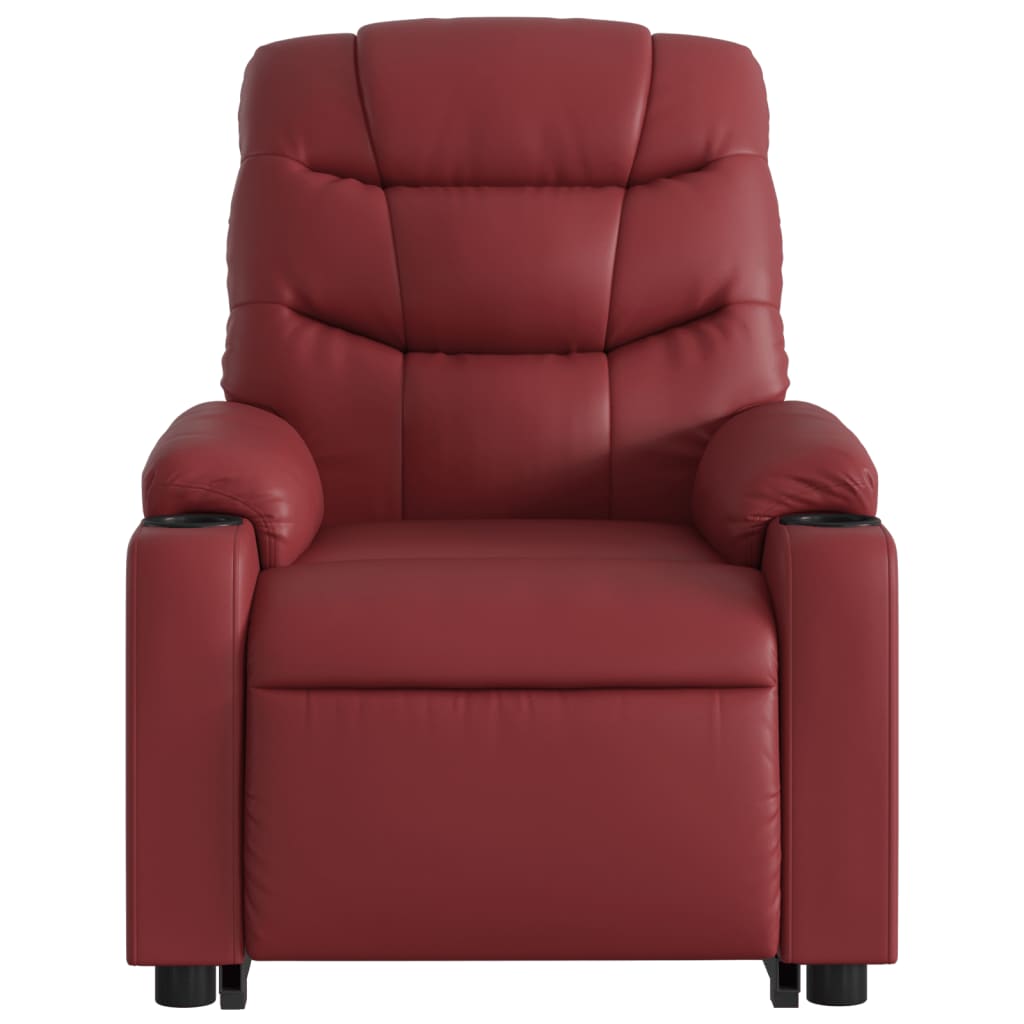 Sta-op stoel elektrisch – Elektrische Relaxfauteuil – Verstelbare Zetel – Opsta Fauteuil – Elektrische Liftfunctie – Kunstleer Bekleding wijnrood