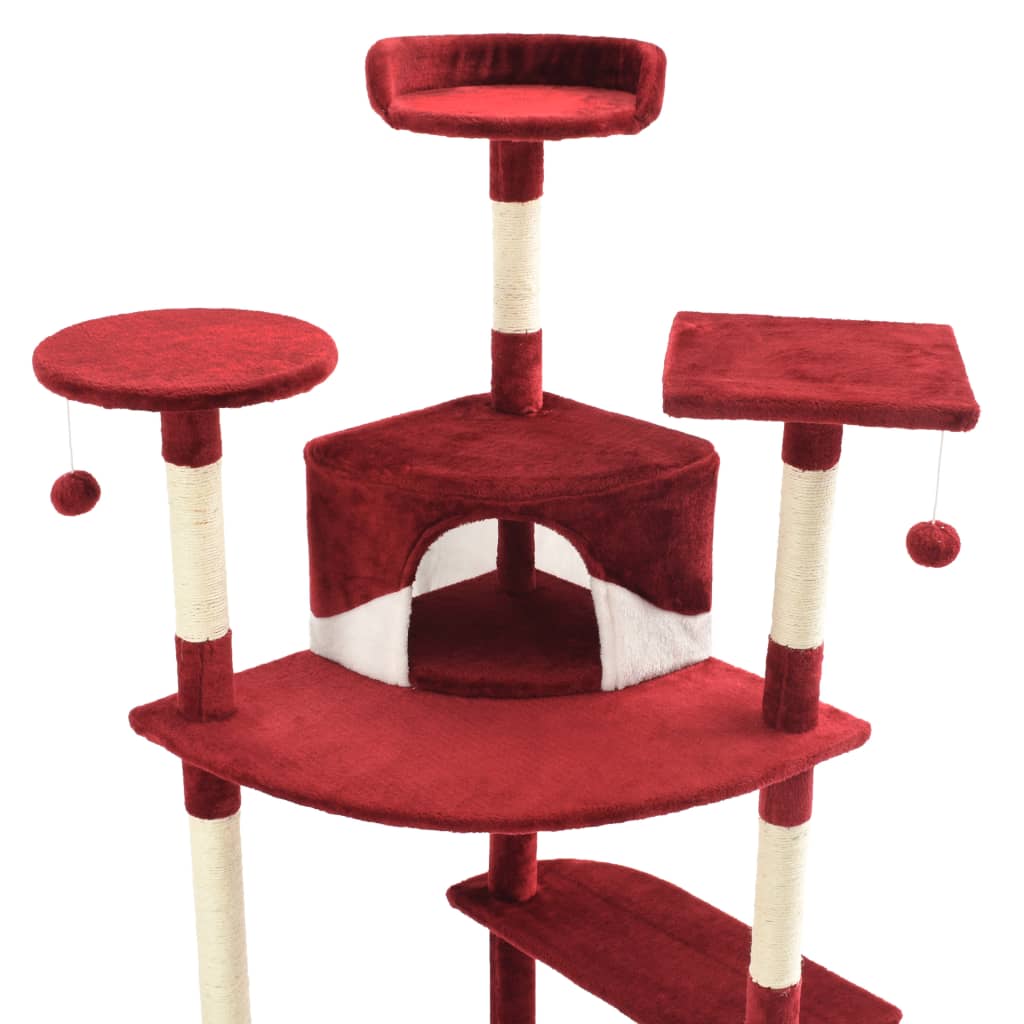 Kattentoren – Krabpaal – Klimmeubel – Kattenboom – Kattenhuis – Sisal Krabpalen – Zachte Polyester Bekleding – Rood-Wit