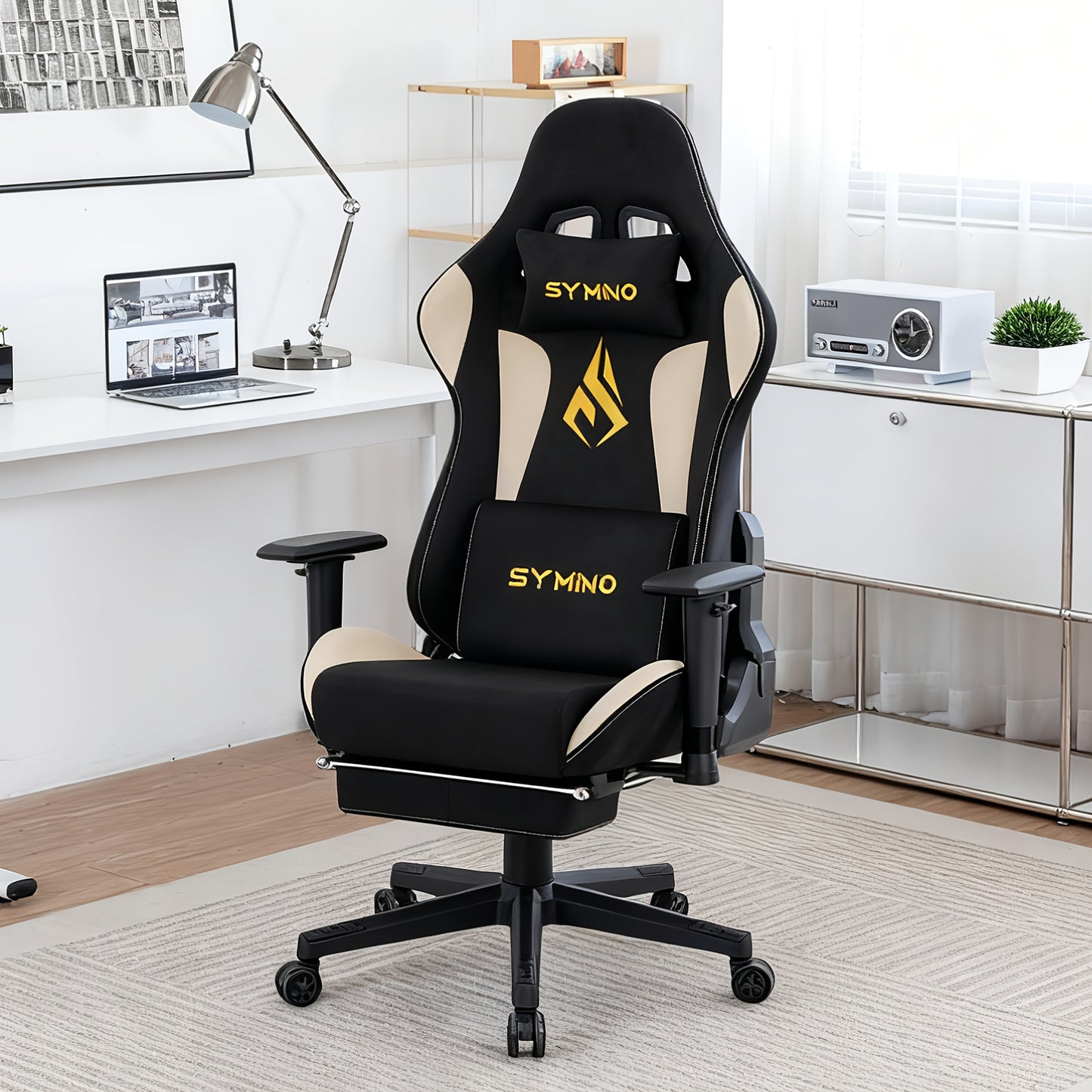 Gamingstoel – Gamestoel – Bureaustoel – Gaming Chair – Game Stoel – Verstelbare Rugleuning 90-167° – Ergonomische Lenden- en Hoofdsteun – Voetsteun – Metaal Frame – Geschikt Voor Harde Vloeren
