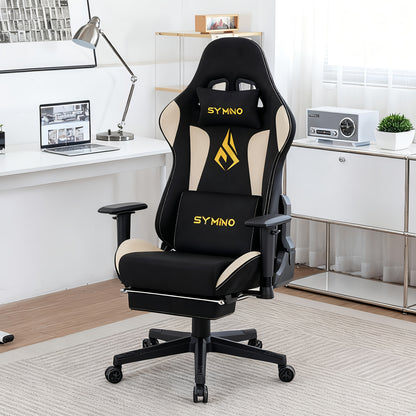 Gamingstoel – Gamestoel – Bureaustoel – Gaming Chair – Game Stoel – Verstelbare Rugleuning 90-167° – Ergonomische Lenden- en Hoofdsteun – Voetsteun – Metaal Frame – Geschikt Voor Harde Vloeren