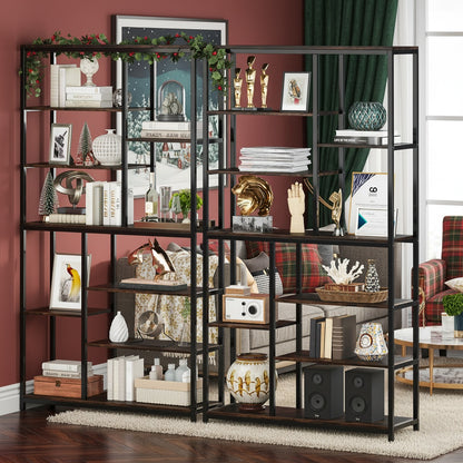 Boekenplank – Boekenkast – Opbergkast – Wandrek – Vakkenkast – Industrieel design – 8-laags Afgestag-erd Metalen Frame Met Hout – Grote Vrijstaande Opbergruimte van 200 cm Hoog