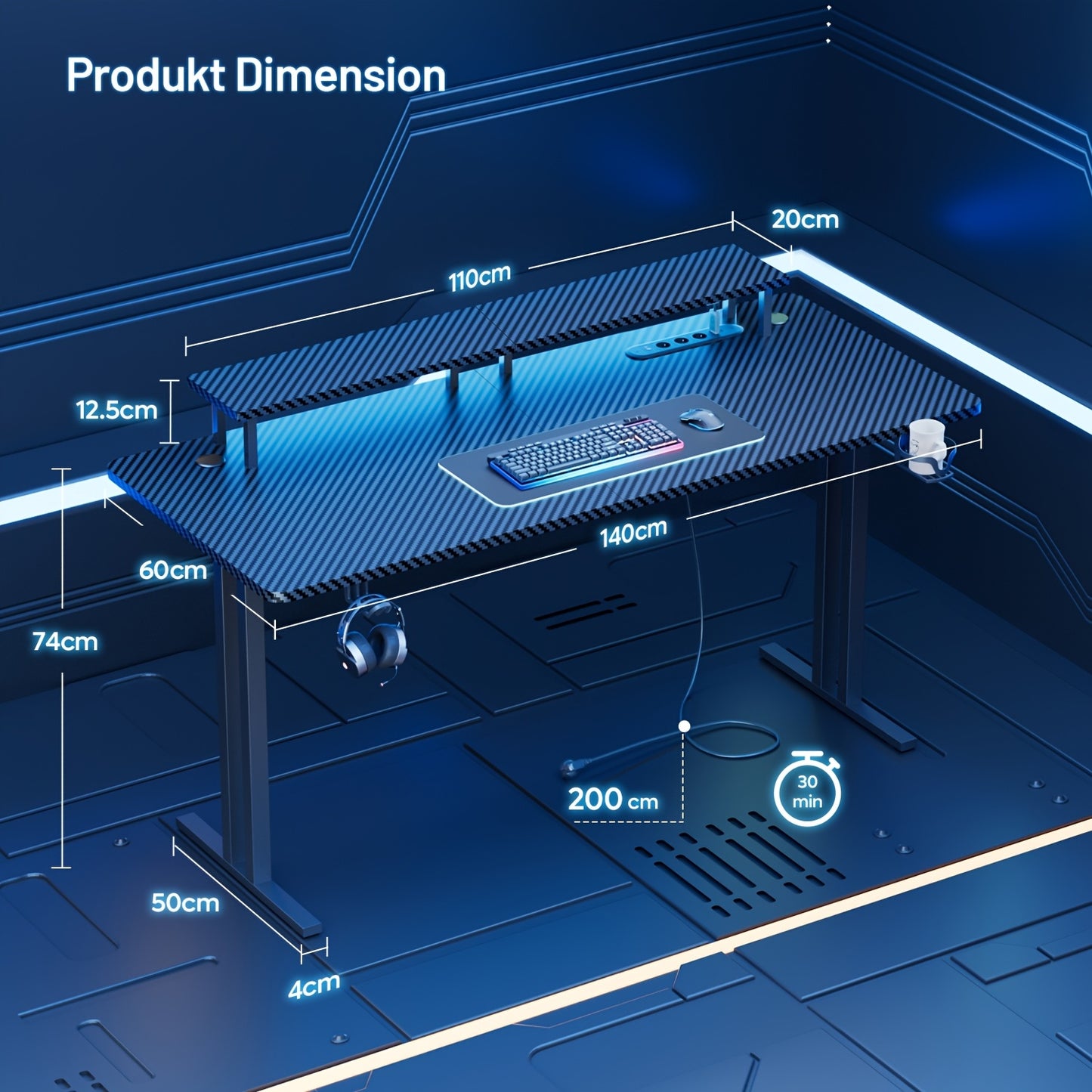 Elektrisch Verstelbaar Bureau – Zit Sta Bureau – Computertafel – Gaming Bureau – Home Office Bureau – Met Stopcontacten & Monitorhouder – Ergonomisch Ii-Poot Ontwerp 80-150 cm