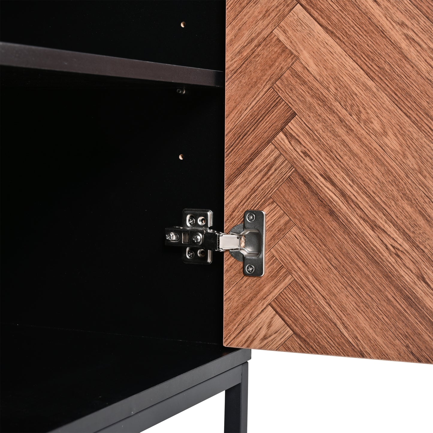 Sideboard – Dressoir – Opbergkast – Kast – Bufetkast – Modern Design – 145x40x67 cm – Zwarte Metalen Frame – Houten Look – 3 Lades – 2 Deuren – Verstelbare Binnenwanden – Stabiel – Onderhoudsvriendelijk
