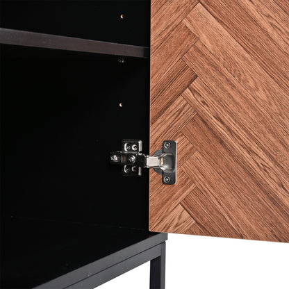 Sideboard – Dressoir – Opbergkast – Kast – Bufetkast – Modern Design – 145x40x67 cm – Zwarte Metalen Frame – Houten Look – 3 Lades – 2 Deuren – Verstelbare Binnenwanden – Stabiel – Onderhoudsvriendelijk