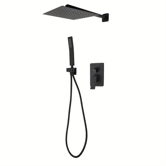 Regendouche – Regenval Douche – Doucheset – Douchekop – Douchekolom – Mat Zwart – 30 cm Hoofddouche – RVS en Messing