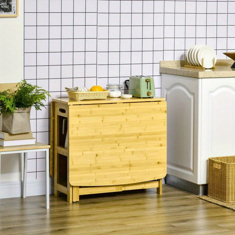 Verstelbare Bamboe Eettafel – Uitschuifbare Tafel – Uitklapbare Tafel – Opbergtafel – Balkon Tafel – 4 Verlengbladen – Lichtgewicht & Draagbaar