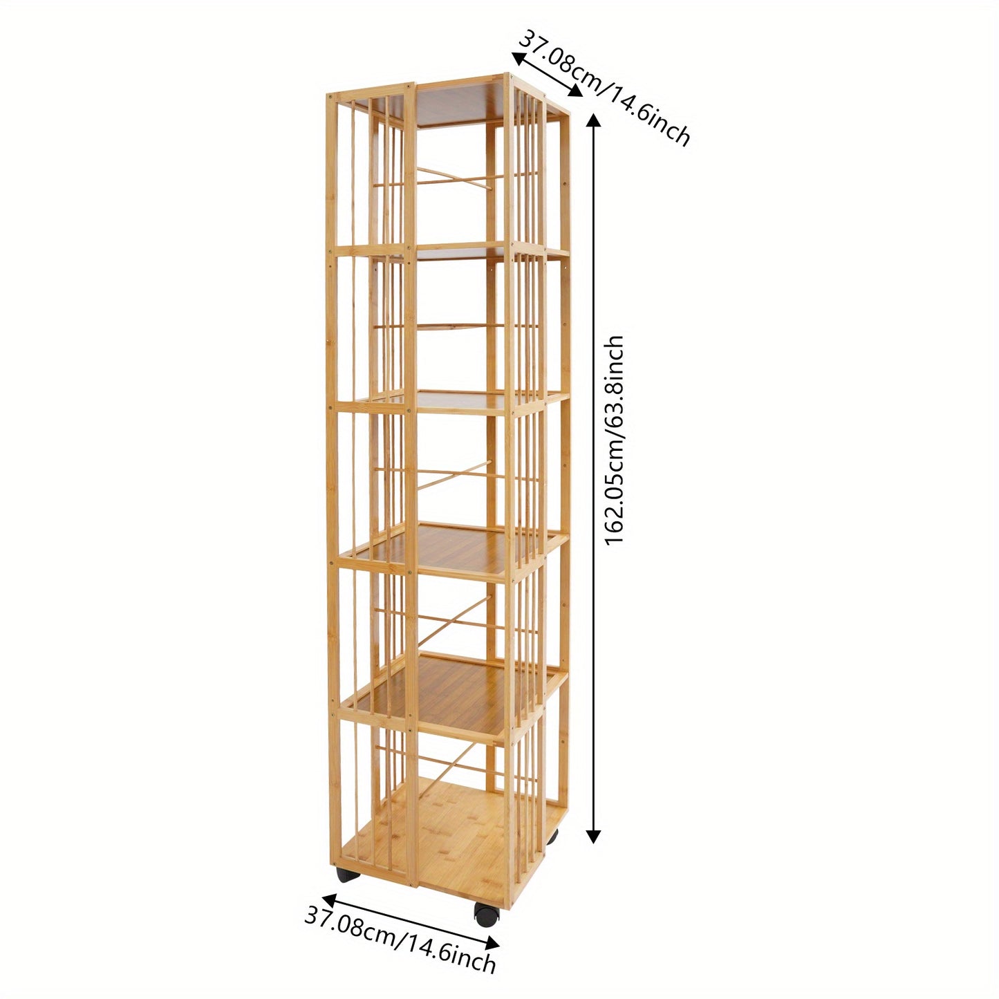 Draaibare Boekenplank – Boekenrek – Boekenkast – Verticale Opberger – Vrijstaande Plank – Bamboe Materiaal – 360° Draaibaar – 6-Lagen Ruimtebesparend Design – Natuurlijk Houtkleur