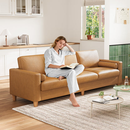 Modern 3-Seater Sofa Couch with Thick PU Leather Cushions & Pillows - -Assembly Wide, Sturdy Frame Suitable for Living Room, Bedroom, Office - Spacious Contemporary Sofa for Families & for While Back (Assembly Required)