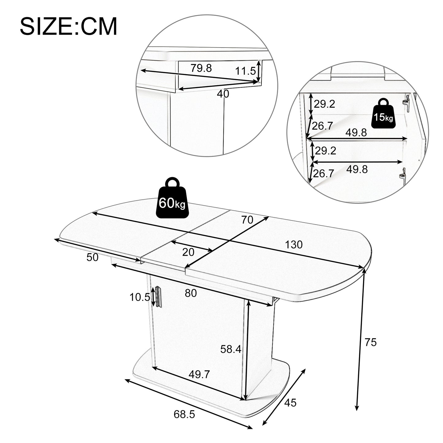 Retractable Oval Dining Table, L110/130*W70*H75Cm, Dining Table with Storage, Coffee-Living Table, Modern Minimalist Dining Table, Space-Saving Multifunctional Dining Table, White+Silvery Handle