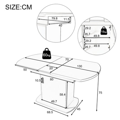Retractable Oval Dining Table, L110/130*W70*H75Cm, Dining Table with Storage, Coffee-Living Table, Modern Minimalist Dining Table, Space-Saving Multifunctional Dining Table, White+Silvery Handle