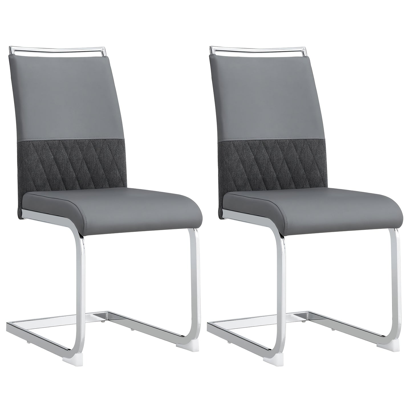 2pcs Modern Dining Chair Set - High Back Upholstered Side Chairs with Cross Stripe Backrest, PU Faux Leather & Linen Fabric, Metal Frame, Gray, Contemporary Style, Dining Room, Kitchen, Guest Office Chair, Dining Room Chairs,