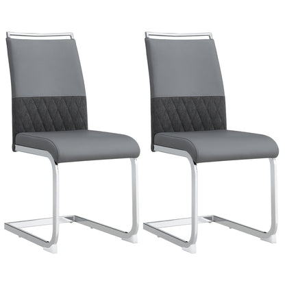 2pcs Modern Dining Chair Set - High Back Upholstered Side Chairs with Cross Stripe Backrest, PU Faux Leather & Linen Fabric, Metal Frame, Gray, Contemporary Style, Dining Room, Kitchen, Guest Office Chair, Dining Room Chairs,