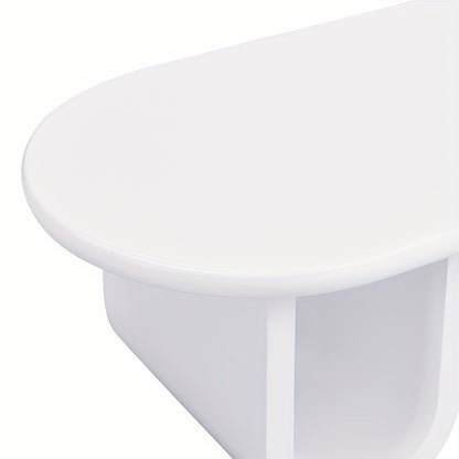 Contemporary White Oval Coffee Table Featuring a Minimalist Design, Sturdy U-Shaped Legs, Low-Maintenance Surface, Perfect for The Living Room, Ample Storage Capacity, Measurements: 98.5 X 53.5 X 42 Cm.