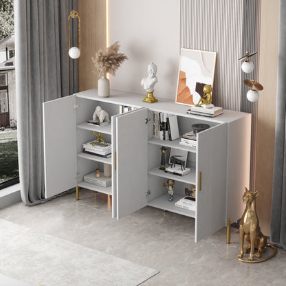 Wit Opbergmeubel – Opbergkast – Dressoir – Ladenkast – Buffetkast – Modern Design – Verstelbare Planken – Gouden Accenten – 160x35x100 cm