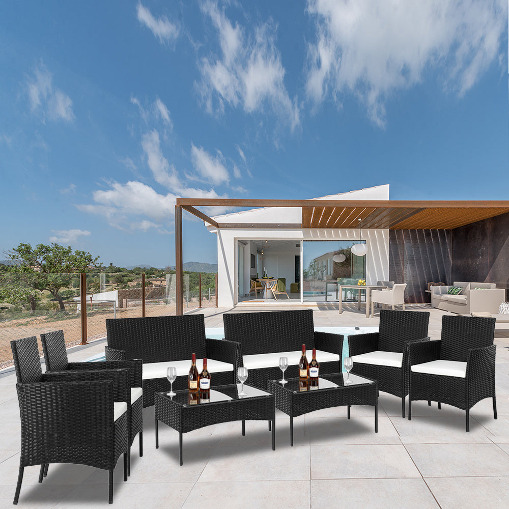 Wicker Loungeset – Loungebank – Tuinset – Balkonmeubels – Loungesofa – Zwart – Weerbestendig Geflochten Wicker – Comfortabele Dikke Kussens