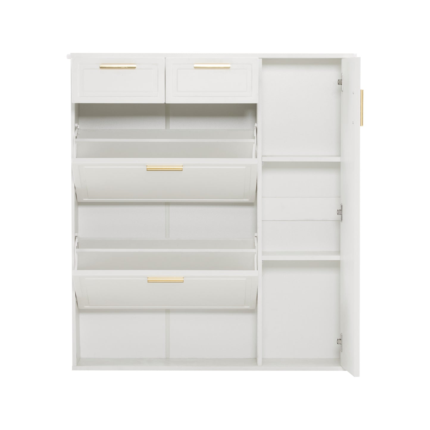 Schoenenkast – Schoenenrek – Schoenenkastje – Schoenopberger – Halmeubel – Verstelbare Planken – Warme Witte MDF Met Gouden Handgrepen