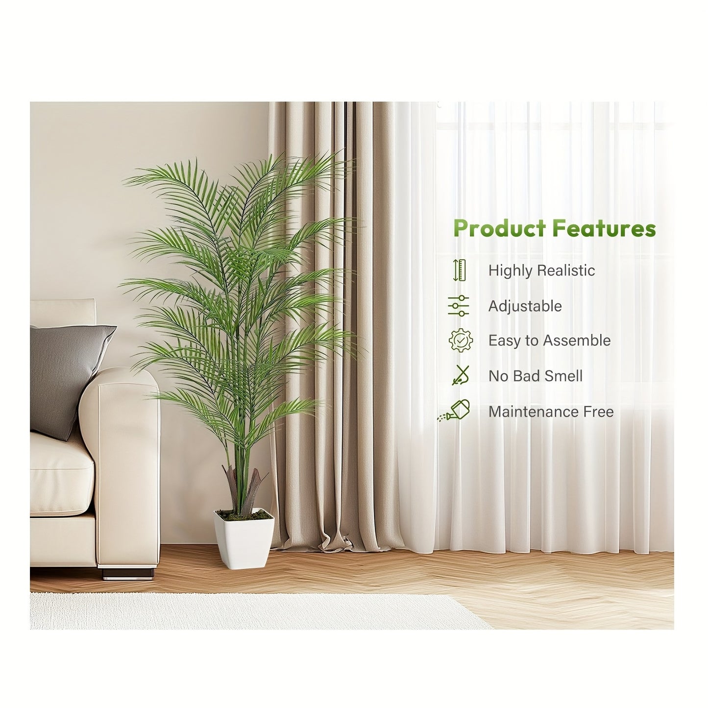 Kunstmatige Areca Palm – Nep Palmboom – Faux Areca Plant – Kunstplant Met Pot – Vloerplant 155 cm – Levensecht Design – Onderhoudsvriendelijk