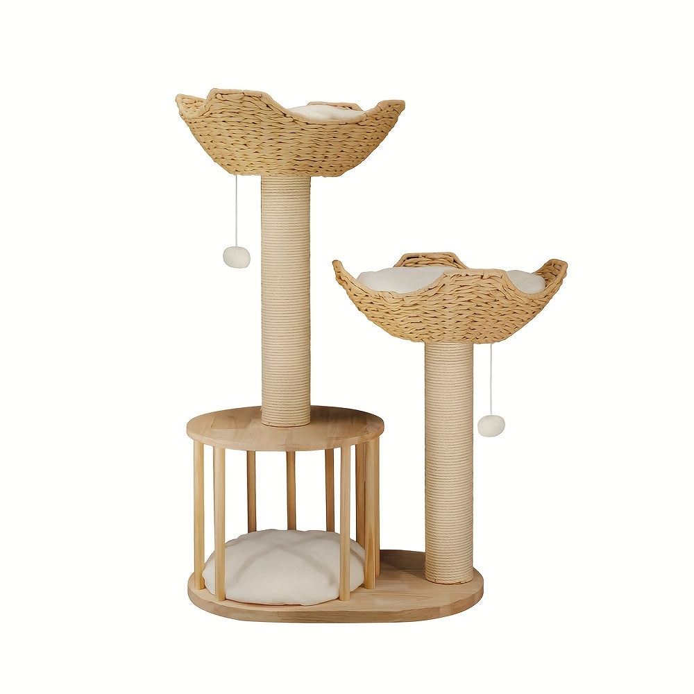Kattenkrabpaal – Kattenboom – Krabpaal – Kattenmeubel – Klimpaal – 60x40x99 cm – Houten 3 Laags – Stabiel Antikantel Ontwerp