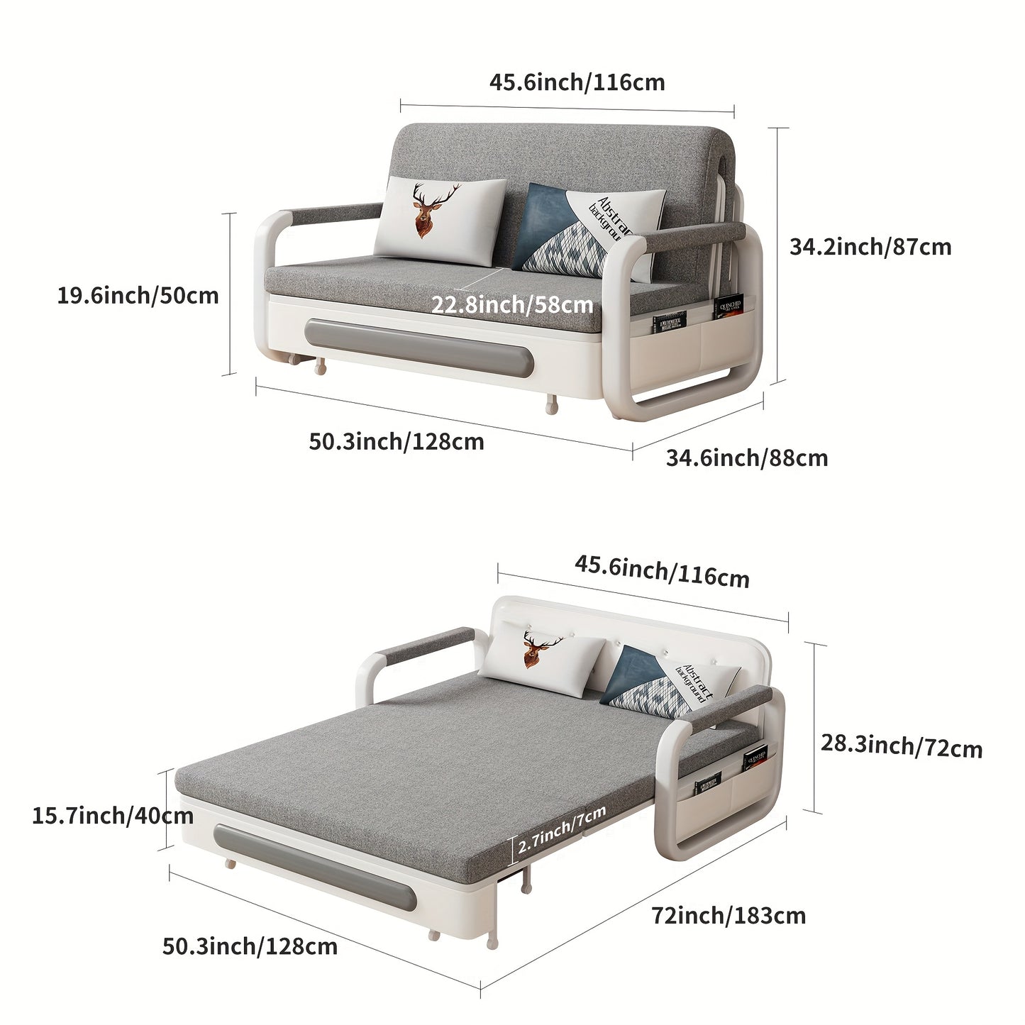 Uitschuifbaar Slaapbankje – Slaapbank – Bedbank – Slaapbankje – Klapbank – Multifunctioneel – Compact 128 cm – Opbergruimte – Hoogwaardige Schuimvulling