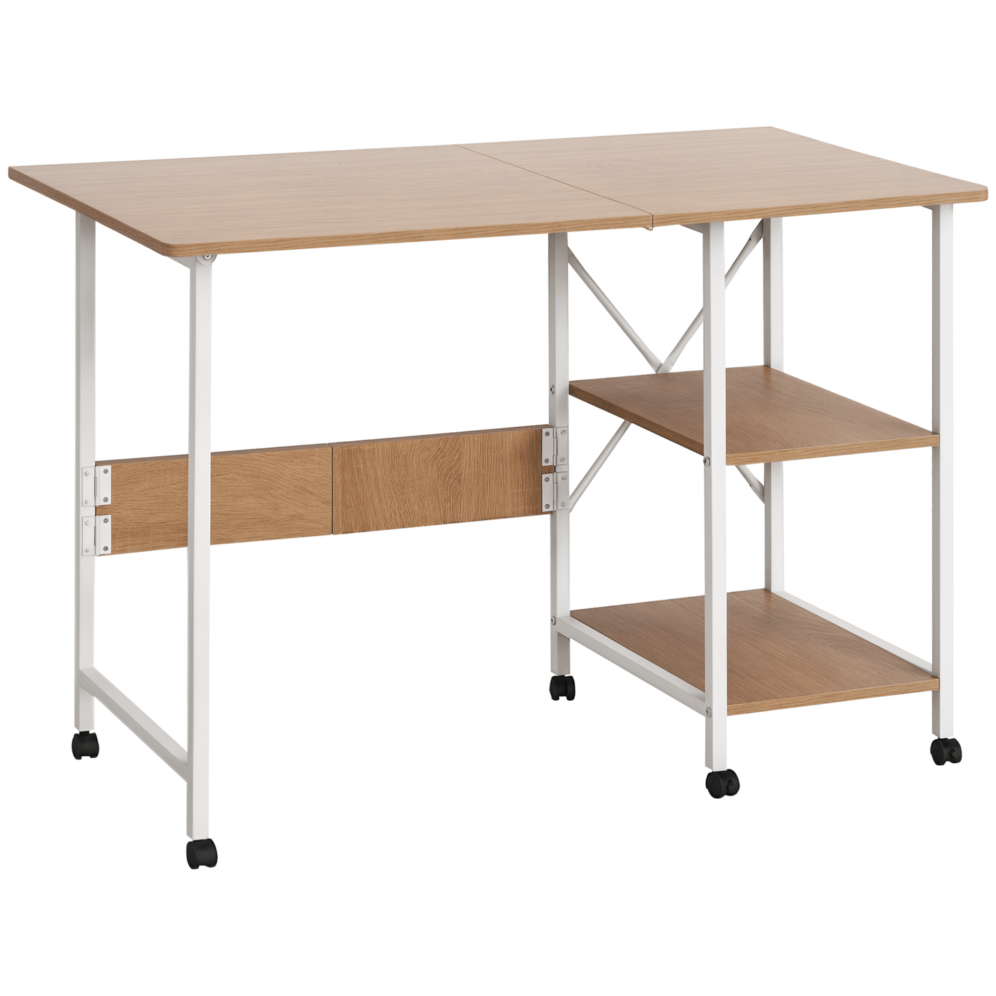 Bureautafel – Schrijftafel – Computerbureau – Inklapbaar Bureau – Mobiel Bureau Op Wieltjes – MDF Natuurlijk – Werkblad 107 x 55 cm