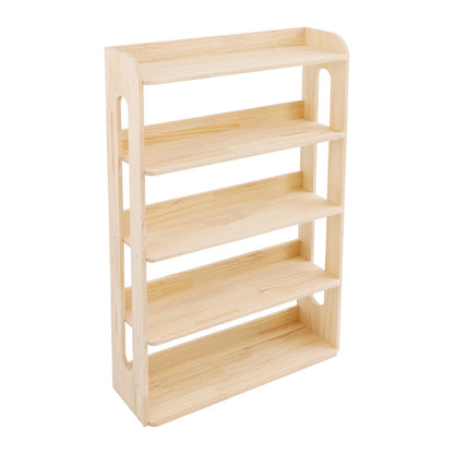 Boekenkast – Boekplank – Opbergkast – Boekrek – Boekstelling – 5-Laags – Onbehandeld Dennenhout – 80x26x130 cm – Ruimtebesparend Design