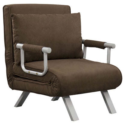 Slaapbank – Slaapfauteuil – Logeerbed – Bedbank – Zitbank – Verstelbare Rugleuning – Suède Bekleding Met Metalen Armleuningen – Bruin – 1-Persoons
