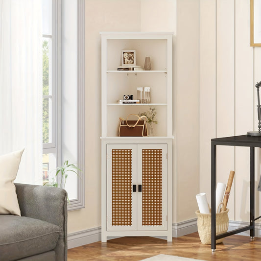 Hoekkast – Opbergkast – Buffetkast – Voorraadkast – Badkamerkast – Witte Landelijke Hoekkast – 2 Schuifdeuren – Verstelbare Planken – Compact 59x162 cm