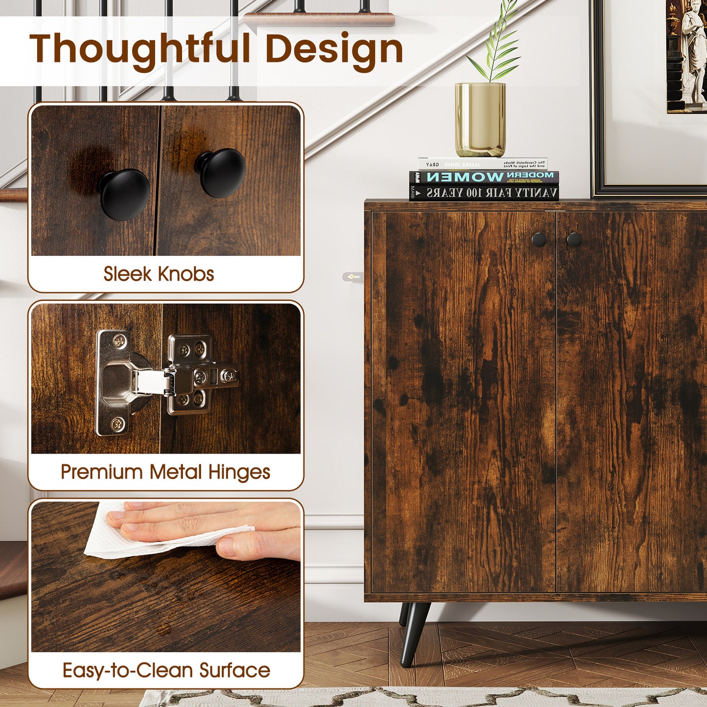 Scandinavisch Buffet – Dressoir – Opbergkast – Kast – Wandmeubel – Industrieel Design – Verstelbare Planken – Stevig Bovenblad 40 kg