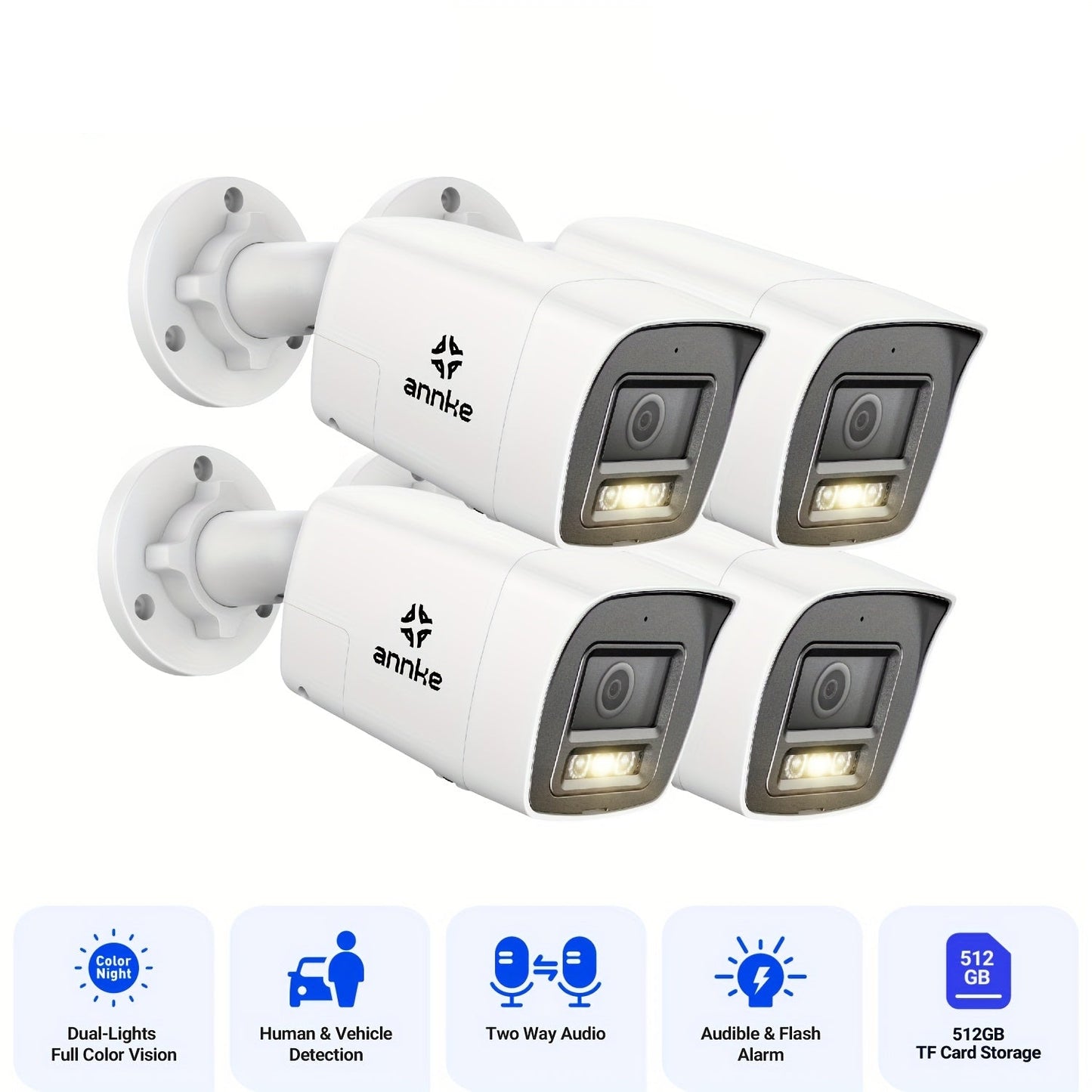 Beveiligingscamera Set – Buitenbeveiliging Cameras – Toezicht Camera’s – Surveillance Camera’s – Bewakingscamera Set – 4 Stuks – 3K Resolutie Met AI Detectie – Kleurennachtzicht Met Tweezijdige Audio