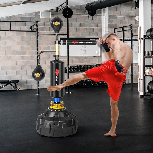 Staande Bokszak – Freestanding Bokszak – Trainingszak – Punching Ball – Reflex Zak – Verstelbare Hoogte 167-201 cm – Scheurbestendig Synthetisch Leer
