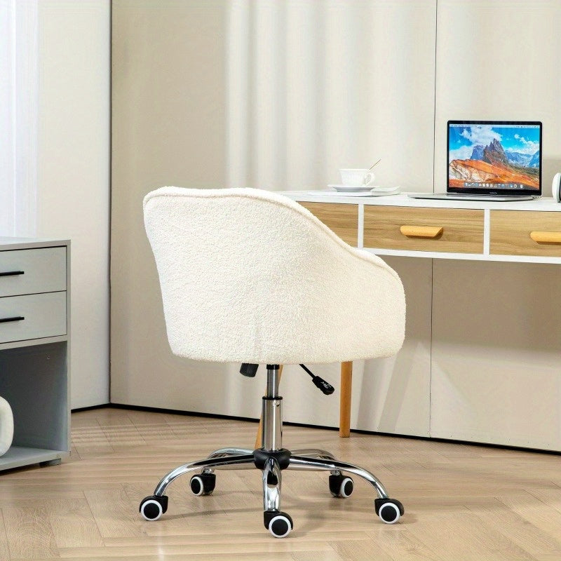Bureaustoel – Kantoorstoel – Draaistoel – Werkstoel – Studiebureaustoel – Ergonomisch Design – Zachte Teddy Bekleding – Crème Wit