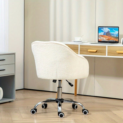 Bureaustoel – Kantoorstoel – Draaistoel – Werkstoel – Studiebureaustoel – Ergonomisch Design – Zachte Teddy Bekleding – Crème Wit