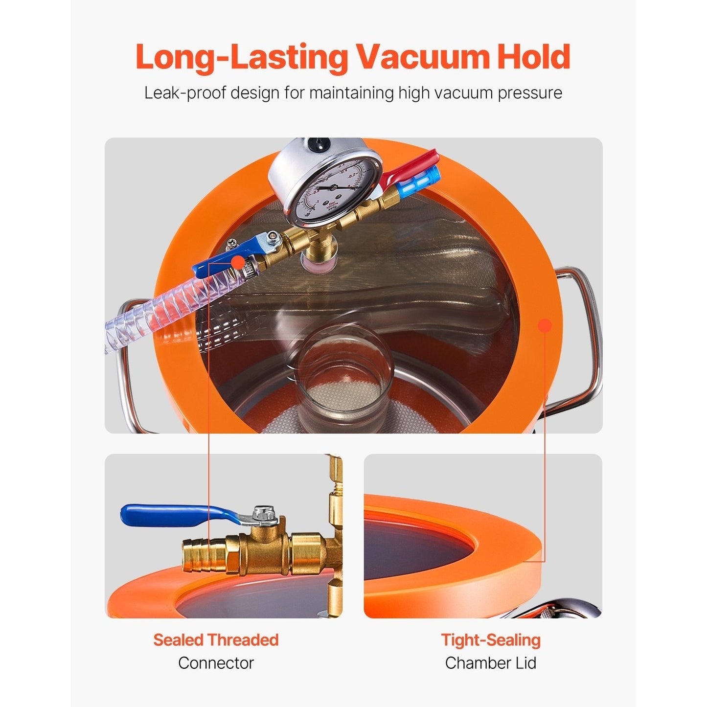 Vacuümkamer – Vacuümpomp – Ontgassingskamer – Vacuum Set – Laboratoriumkamer – Roestvrij Staal – 3,5 CFM Pomp