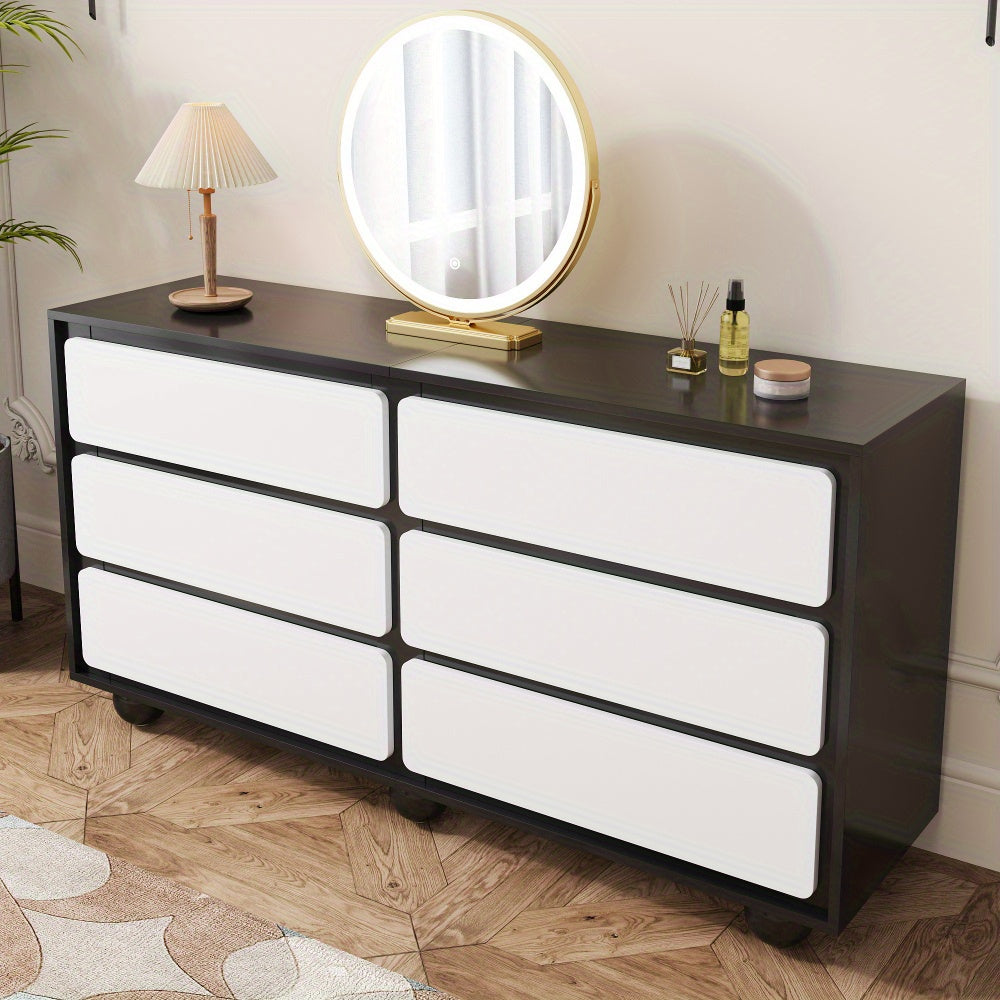 Ladekast – Ladenkast – Kommode – Dressoir – Opbergkast – Wit & Zwart – 6 Lades – Duurzaam Niet-Houten Materiaal – Geen Montage Nodig – Compact Voor Kleine Ruimtes