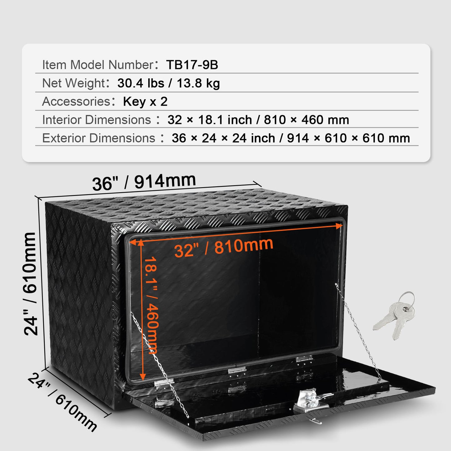 Aluminium Gereedschapskist – Opbergbox – Trailerkist – Vrachtwagendoos – Camperkist – Waterdicht – Stevig 91,4x61x61 cm